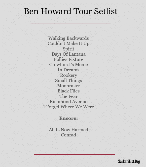 Ben Howard Tour Setlist 