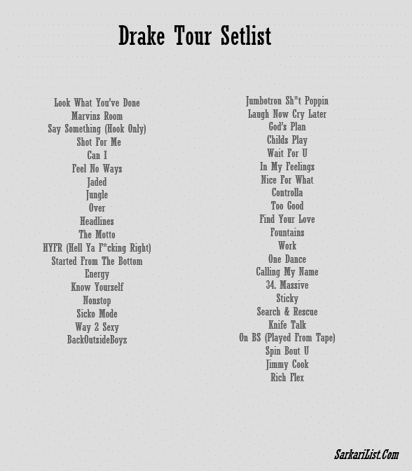 Drake Tour Setlist 