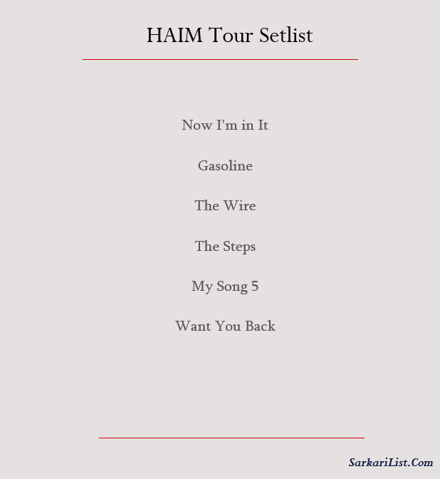 HAIM Tour Setlist 