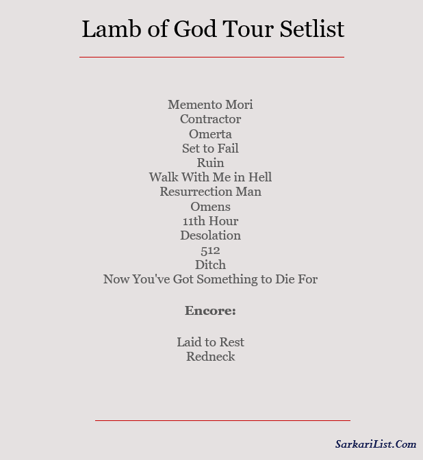 Lamb of God Tour Setlist 