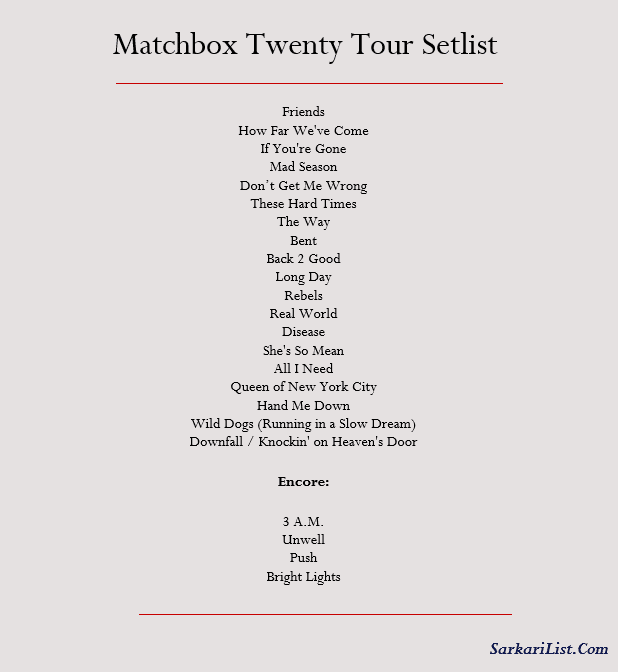 Matchbox Twenty Tour Setlist 