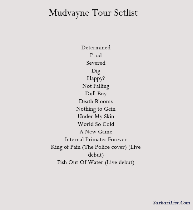 Mudvayne Tour Setlist