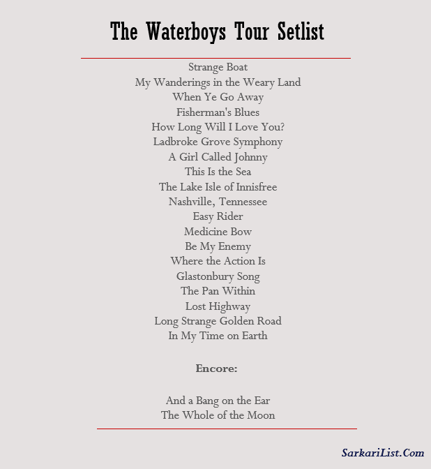 The Waterboys Tour Setlist 