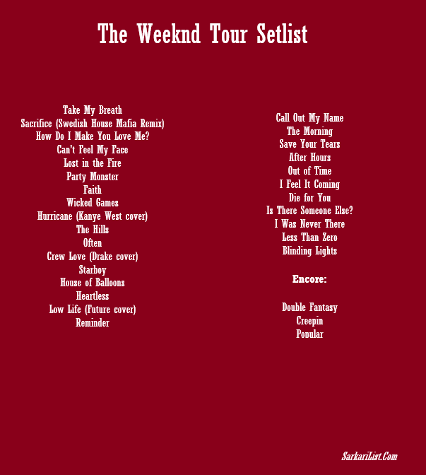 The Weeknd Tour Setlist 