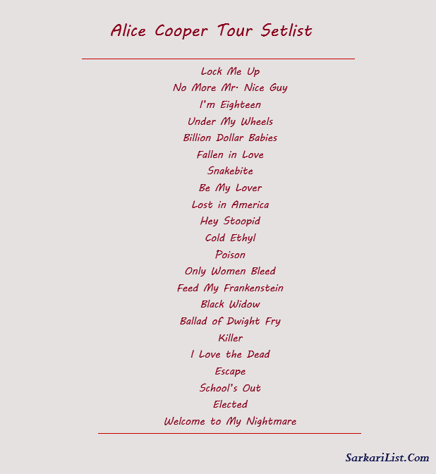 Alice Cooper Tour Setlist 