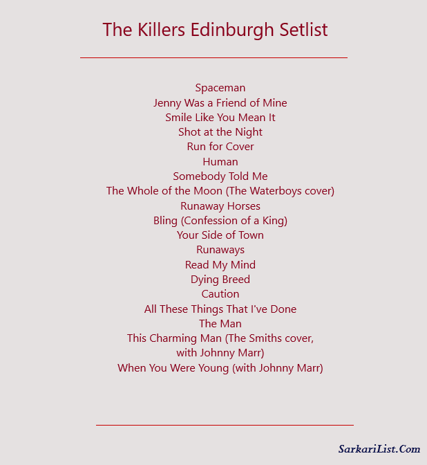 The Killers Edinburgh Setlist