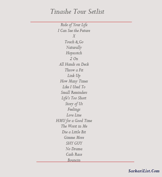 Tinashe Tour Setlist 
