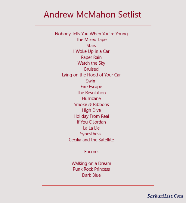 Andrew McMahon Setlist