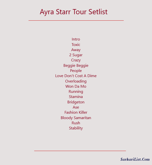 Ayra Starr Tour Setlist