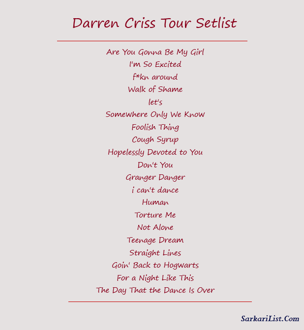 Darren Criss Tour Setlist 