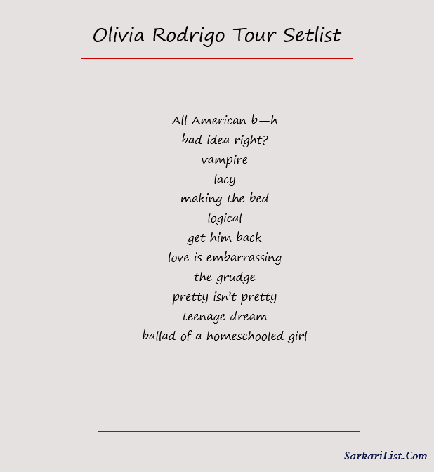 Olivia Rodrigo Tour Setlist 