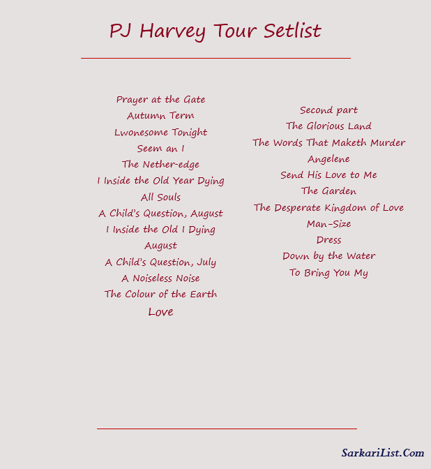 PJ Harvey Tour Setlist