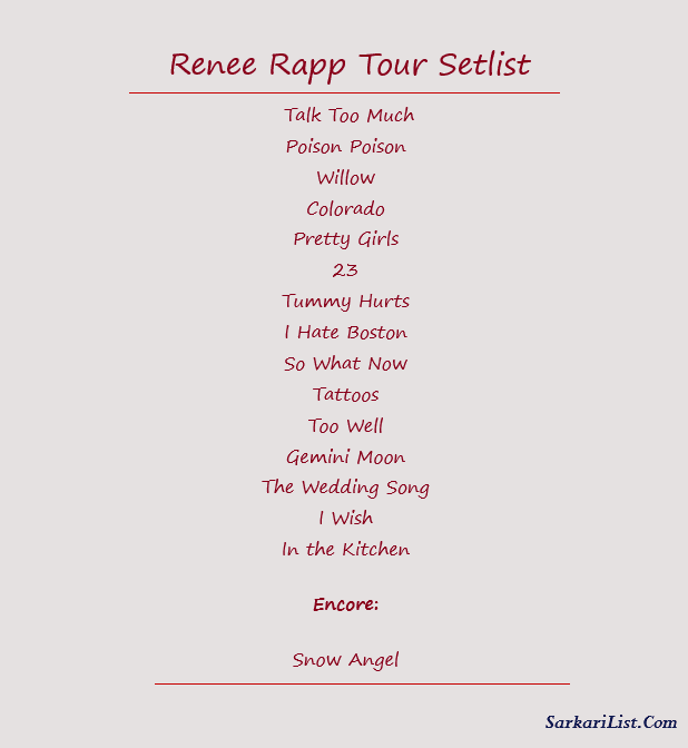 Renee Rapp Tour Setlist 