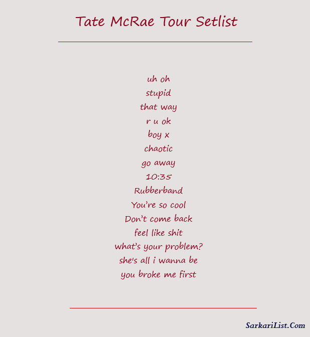 Tate McRae Tour Setlist