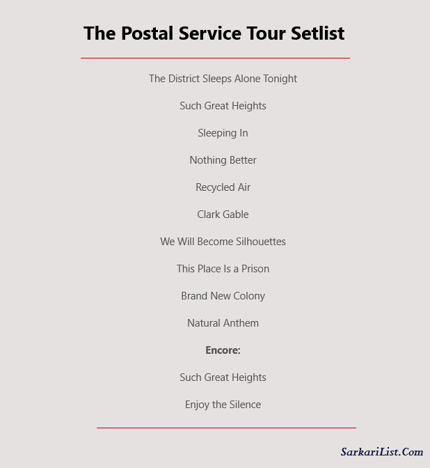 The Postal Service Tour Setlist