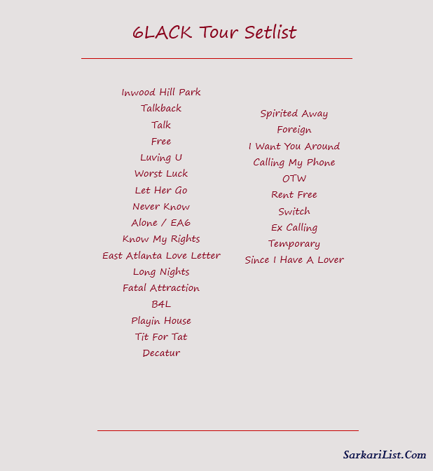 6LACK Tour Setlist 