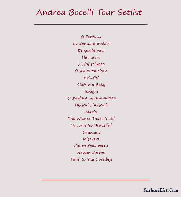 Andrea Bocelli Tour Setlist 