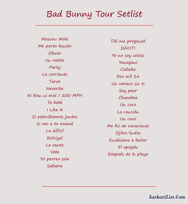 Bad Bunny Tour Setlist 