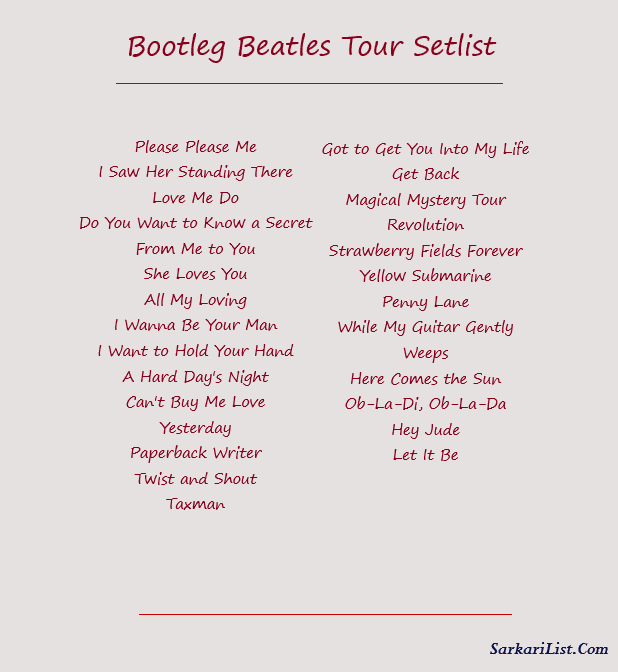 Bootleg Beatles Tour Setlist 