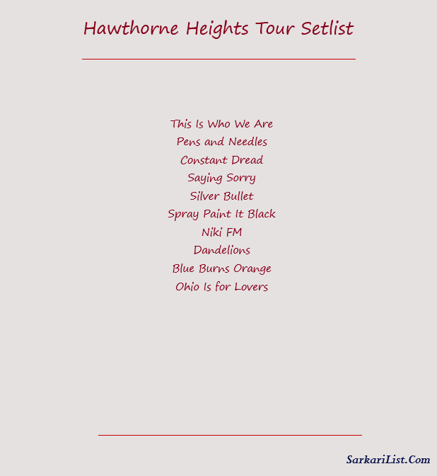 Hawthorne Heights Tour Setlist 
