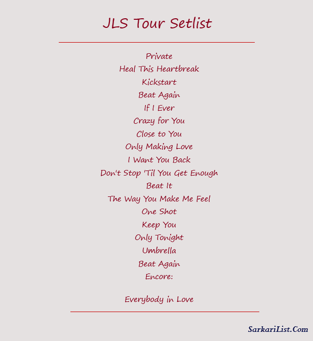 JLS Tour Setlist 