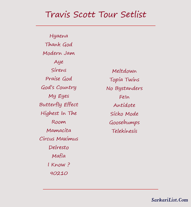Travis Scott Tour Setlist 