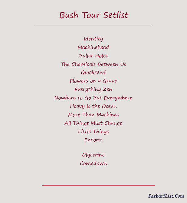 Bush Tour Setlist 