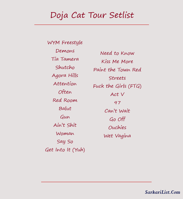 Doja Cat Tour Setlist