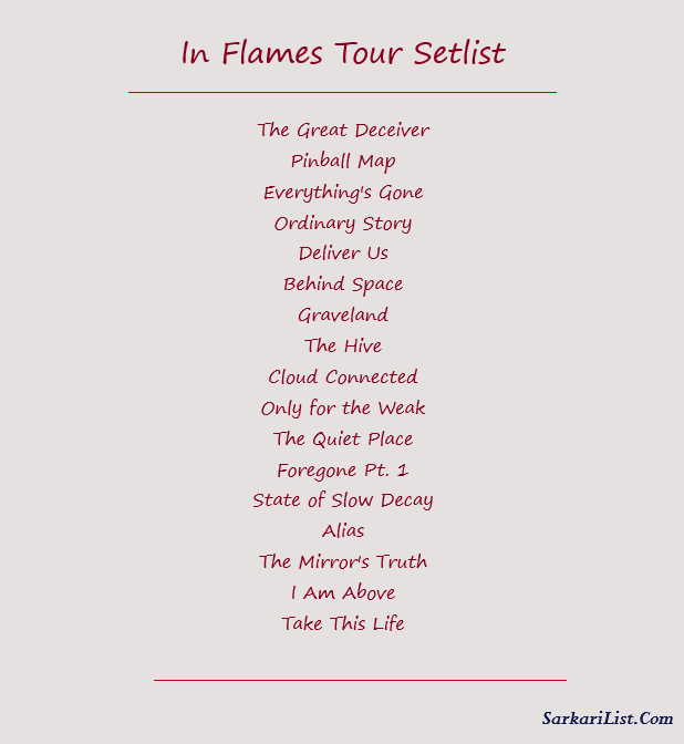 In Flames Tour Setlist 
