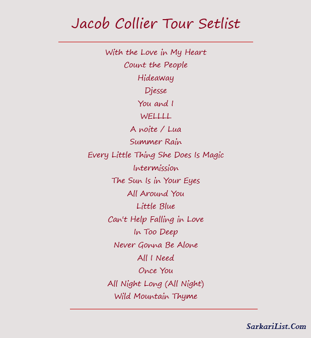 Jacob Collier Tour Setlist 