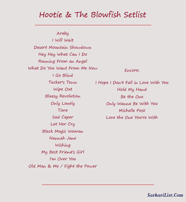 Hootie & The Blowfish Tour Setlist 
