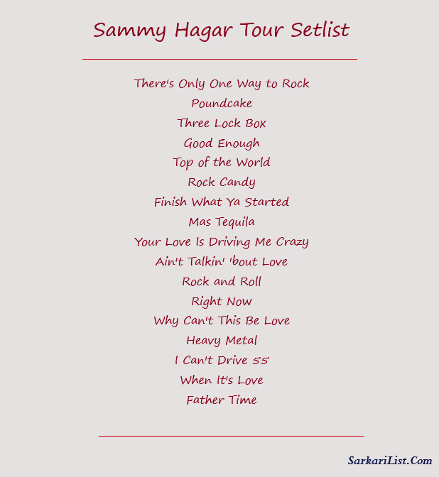 Sammy Hagar Tour Setlist 