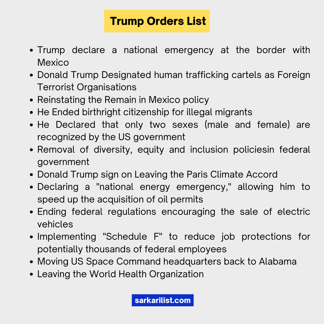 Trump Executive Orders List 2nd terms of presidency