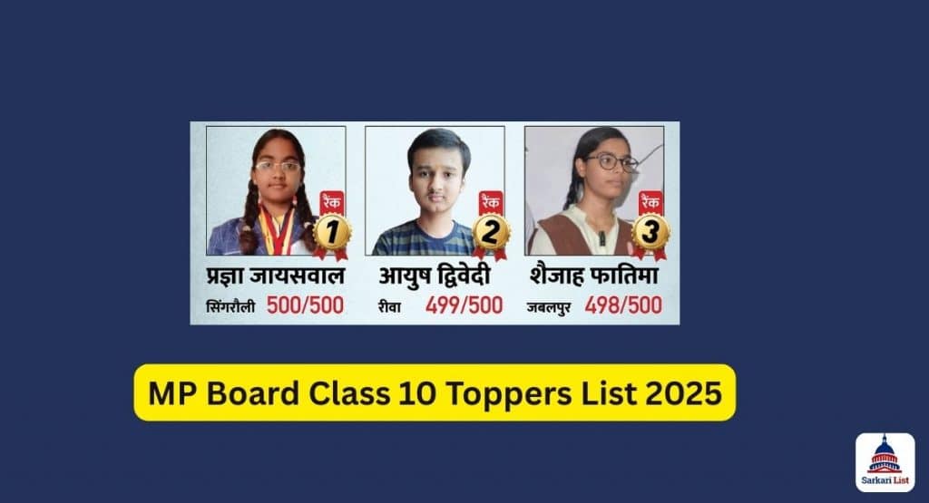 MP Board Class 10 Toppers List 2025 OUT 1 MP Board Class 10 Toppers List 2025