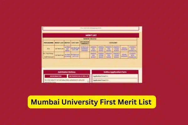 Mumbai University First Merit List 2025 Mumbai University First Merit List 2025
